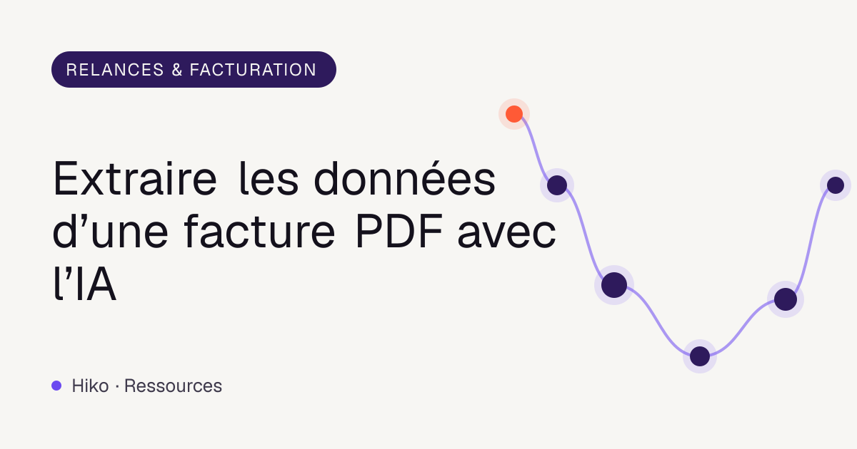 Couverture de l’article : réseau de nœuds violets reliés, titre sur l’extraction des données d’une facture PDF avec l’IA